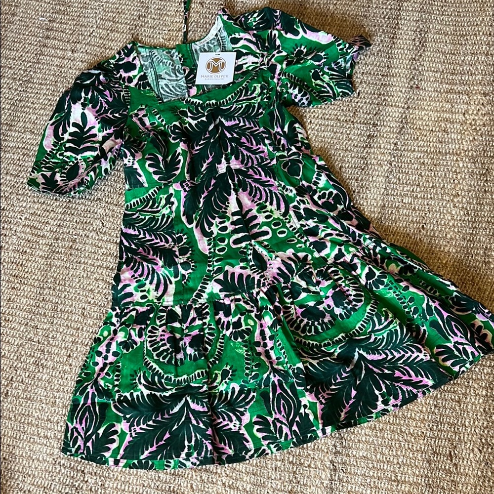 Marie Oliver Temma Dress Green Puff Sleeve Sundress with Scoop Neck